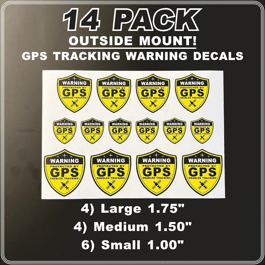 14 PACK GPS Tracking Warning OUTSIDE MOUNT Theft Deterrent Stickers High Quality