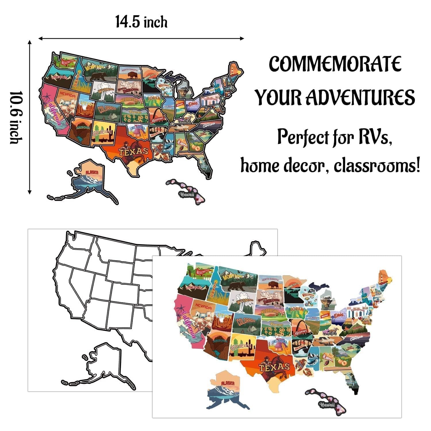 RV State Travel USA Map Sticker, United States Vinyl RV Travel Camper Trailer