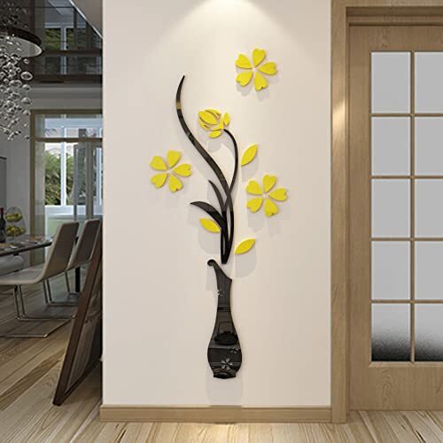 3D Vase Wall Murals for Living Room Bedroom Sofa 59 X 23 inches Yellow