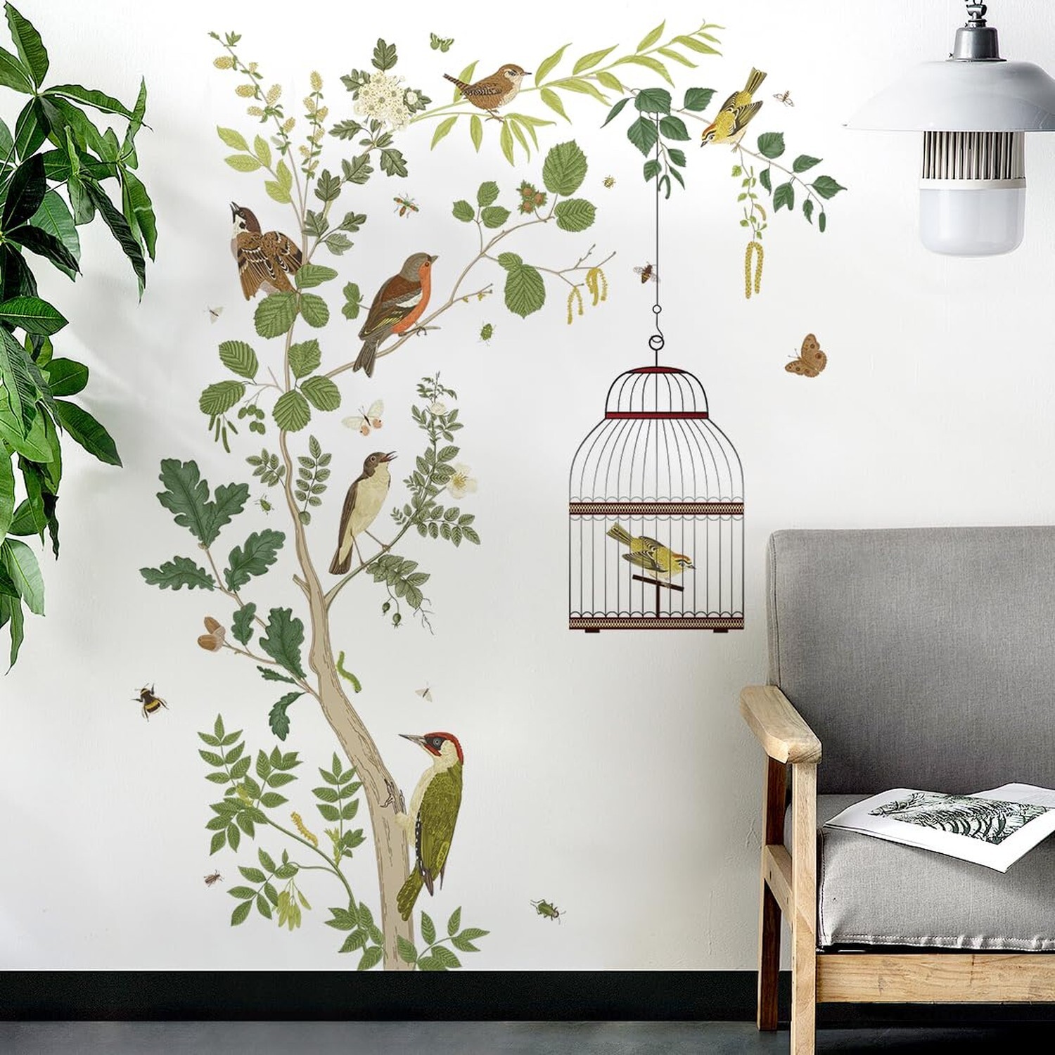 Removable Tree Bracnch Wall Decal Fresh Plant Leaves Wall Sticker Birds and H…