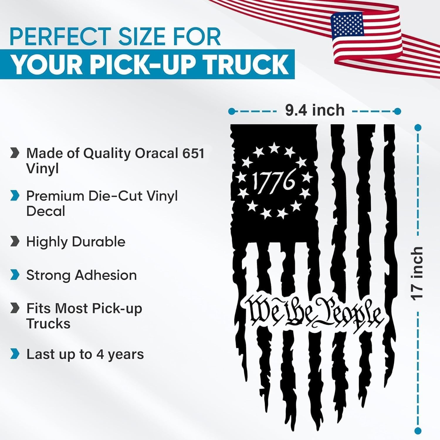 We The People Distressed American Flag Graphic Decal Vinyl 2 Pack for Both Si…