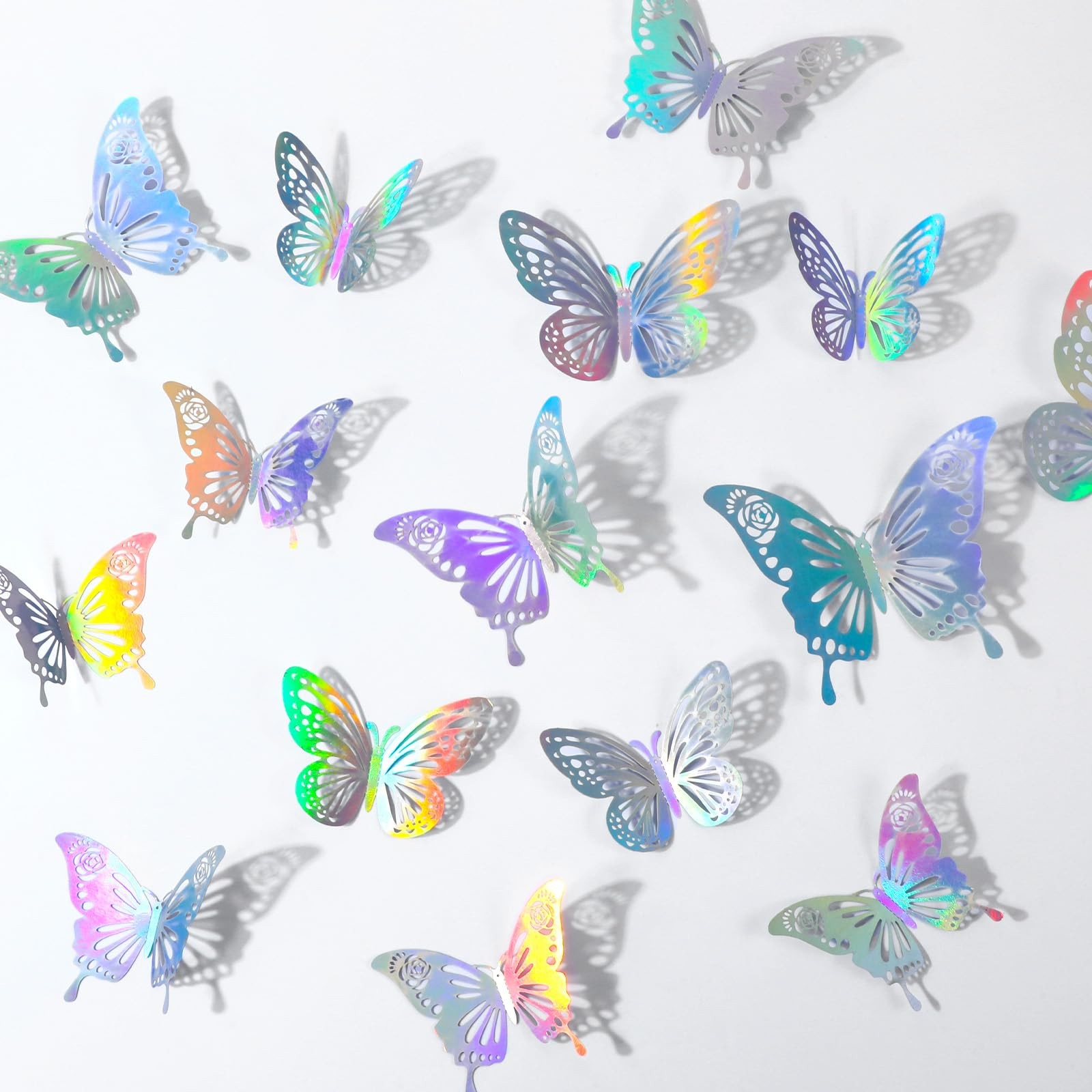48Pcs 3D Laser Sivery Butterfly Wall Decor 2 Styles 3 Sizes Silver