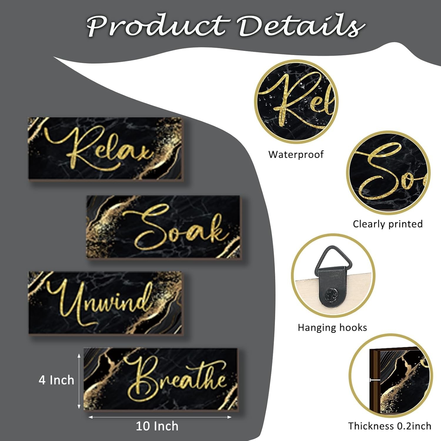 Luxury Black and Gold Wooden Wall Decor – Rustic Marble Style Art for Relaxation