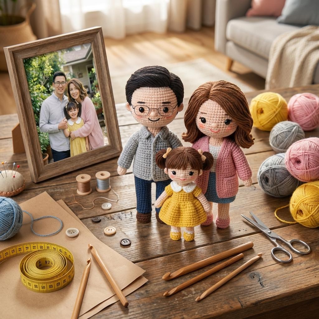 Custom Family Portrait Crochet Doll Personalized Amigurumi Gift