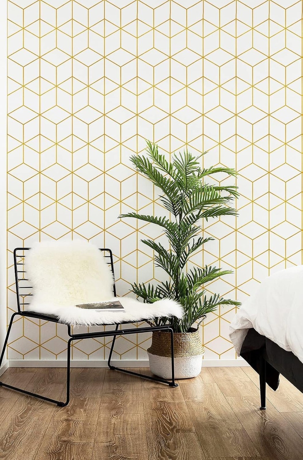 Safiyya 393"x17.3" Peel and Stick Wallpaper Gold and White Contact Paper Geom…
