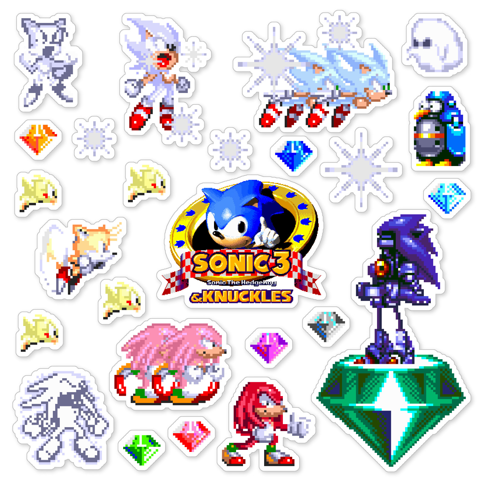 Sonic the Hedgehog 3 & Knuckles Stickers Sega Genesis Pixel Art 25 Sticker Pack