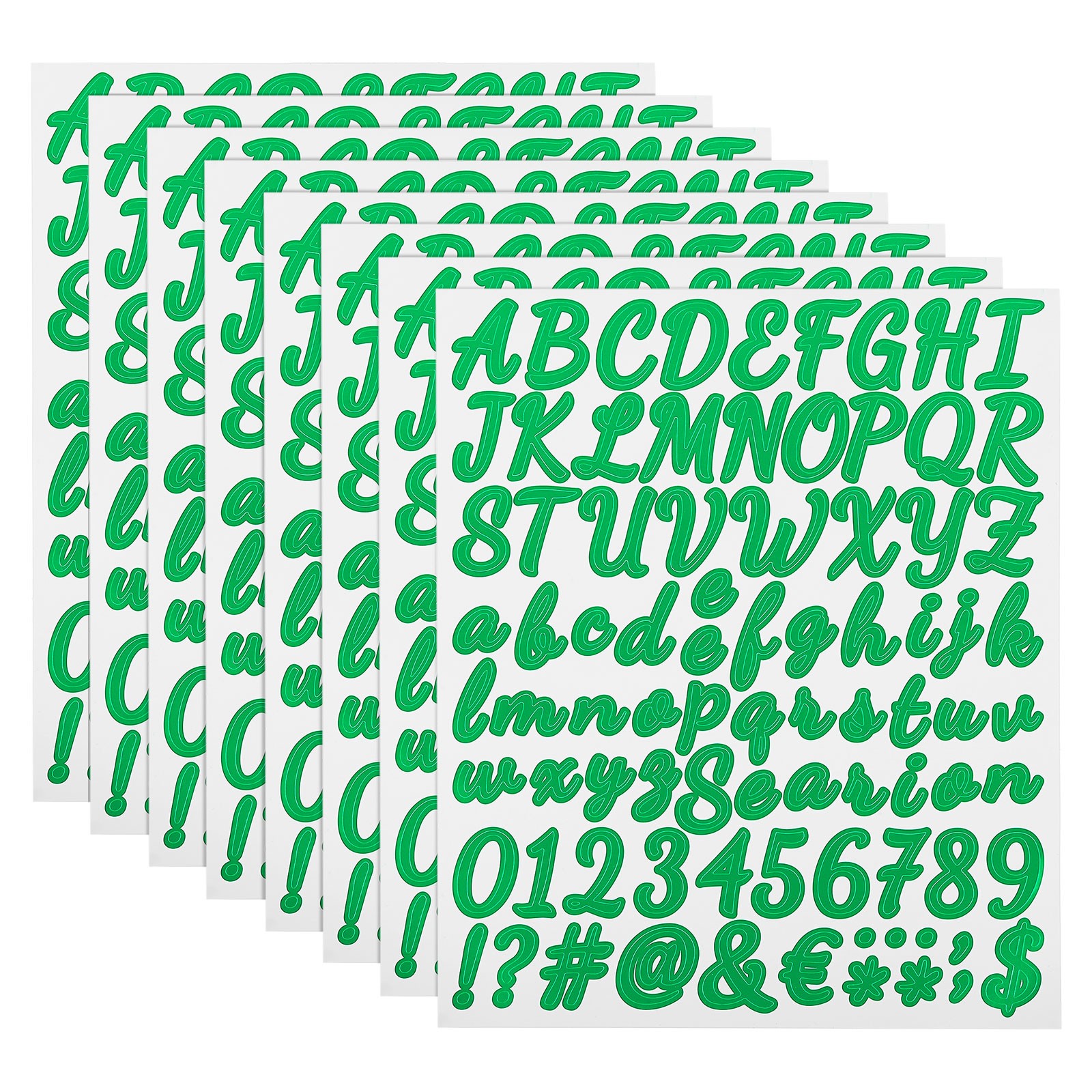 Numbers & Letters Stickers 672pcs, 8 Sheets (Green, 1")