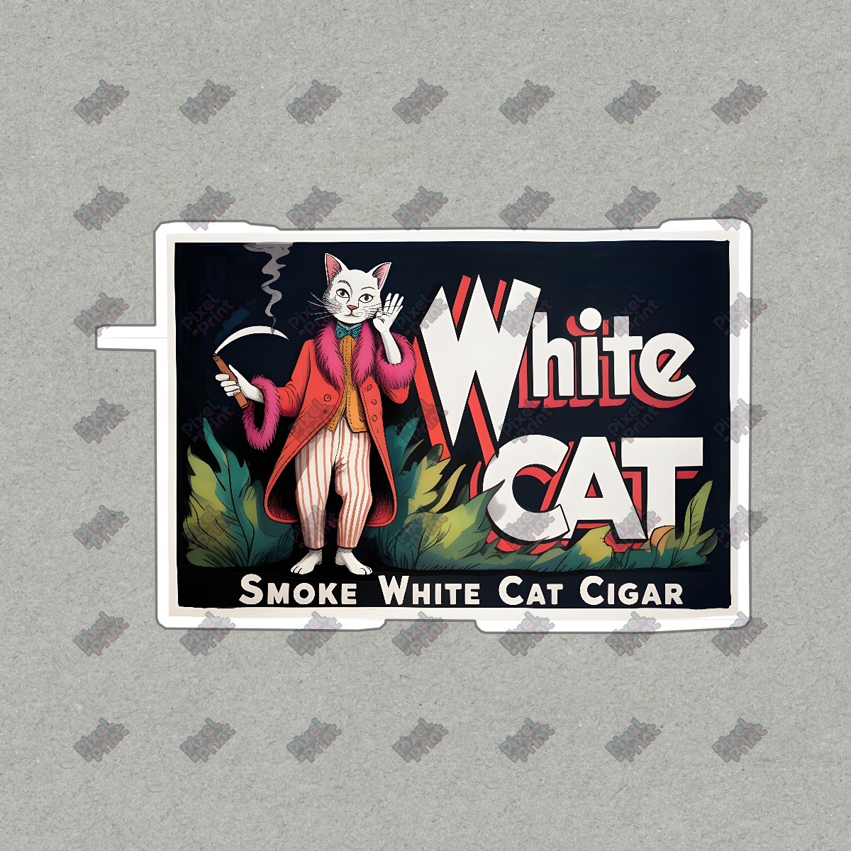 Vintage White Cat Cigar Sign Retro Cat Artwork Unique Home Decor #8300