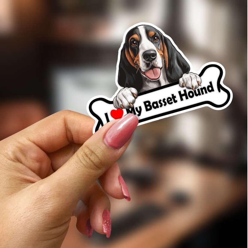 I Love My Basset Hound, Dog, Pet, Sticker, Peel N' Stick, Different Sizes