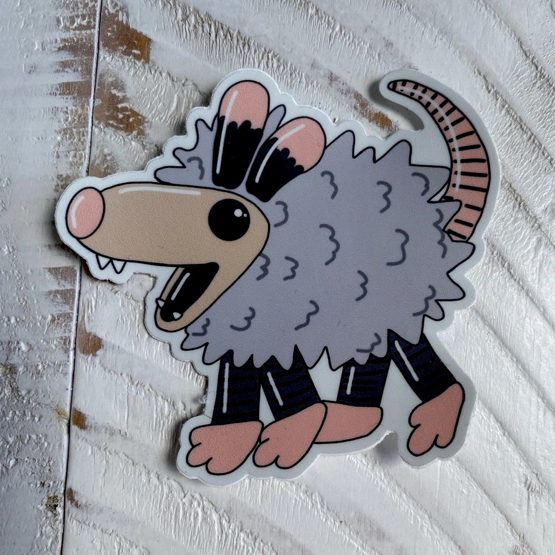 Cartoon Opossum Animal VINYL Sticker Gray Pink Black Beige DOODLEALLADAY