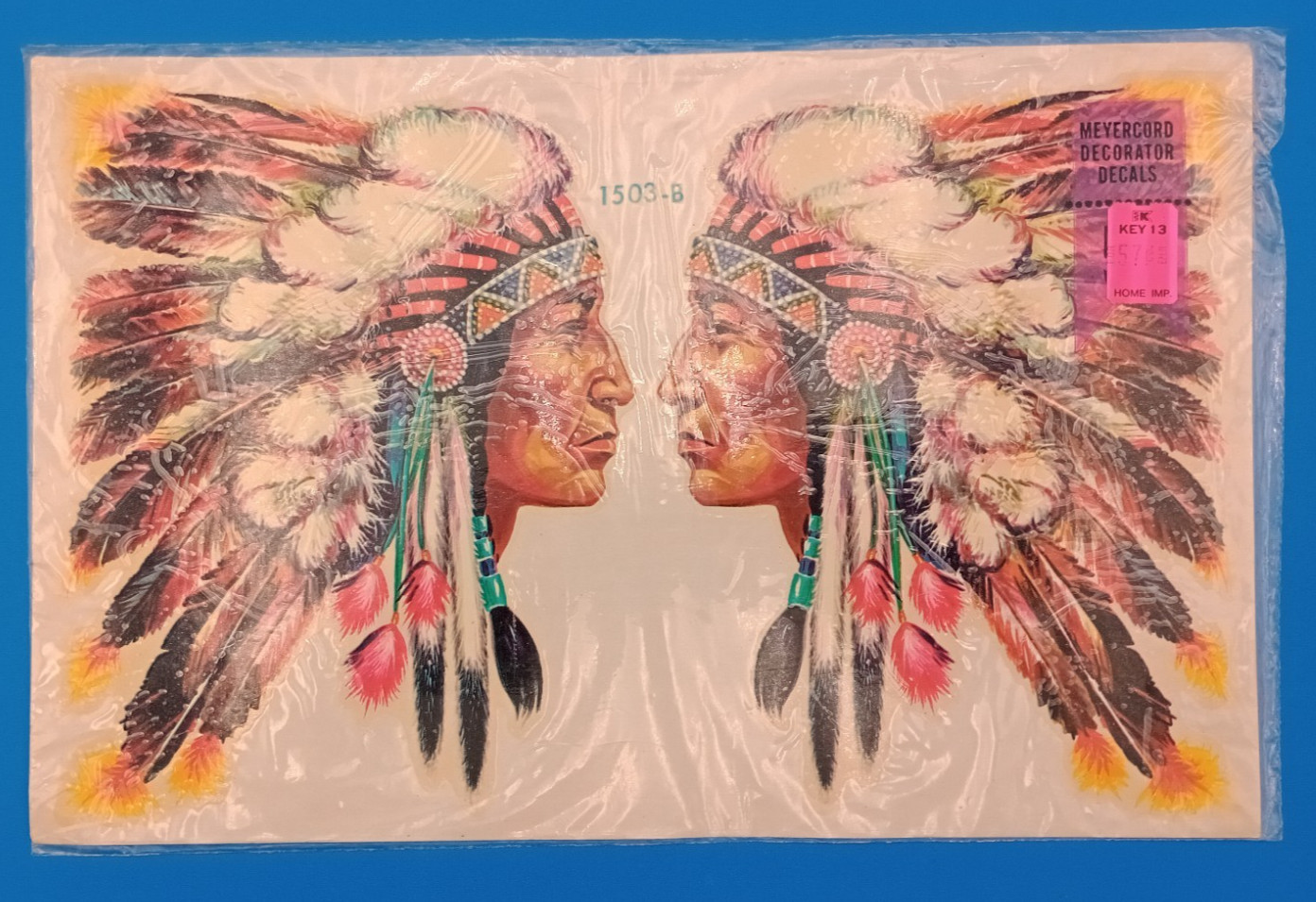NIP Vintage Meyercord Decorator Decals 1503-B Native American Indian Chief Heads
