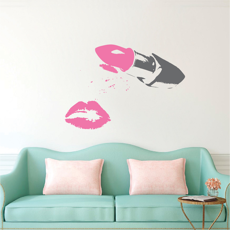 Powder Room Lip Stick Wall Decal Make Up Wallpaper Fashion Removable Vinyl, b81