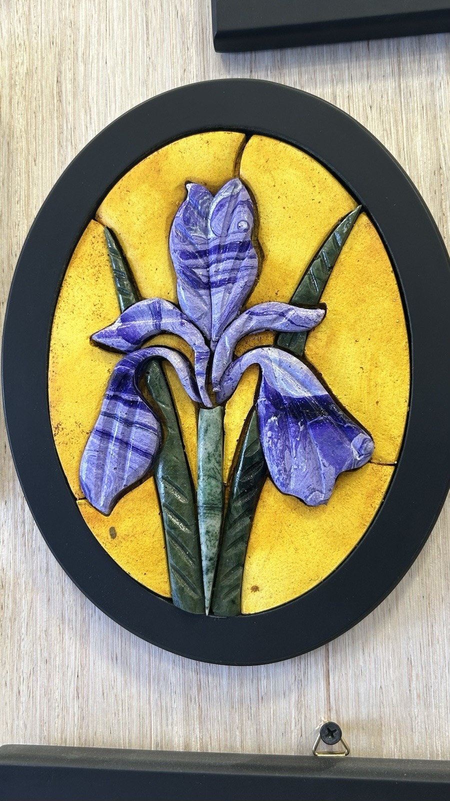 “Violet Iris Wall Art – Handcrafted Ceramic Piece”