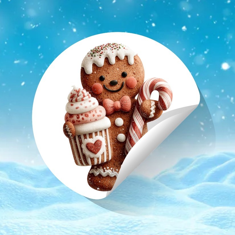 Ginger Cookie Christmas Round Dot Stickers Set, 1.2" & 1.5"