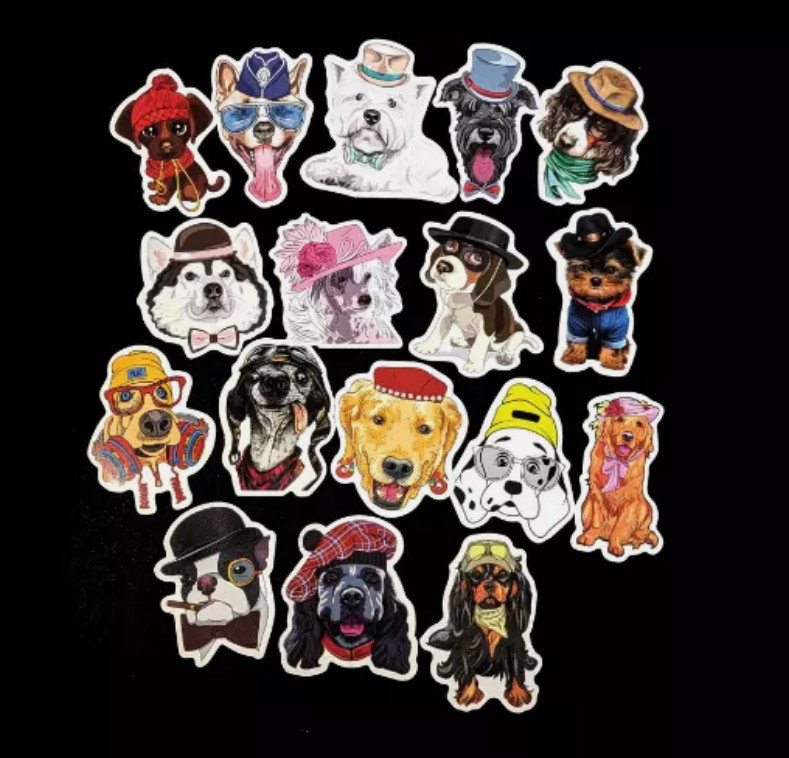 Dogs in Hats Stickers, Pet Stickers, Laptop Stickers, Dog Lover, 17pk