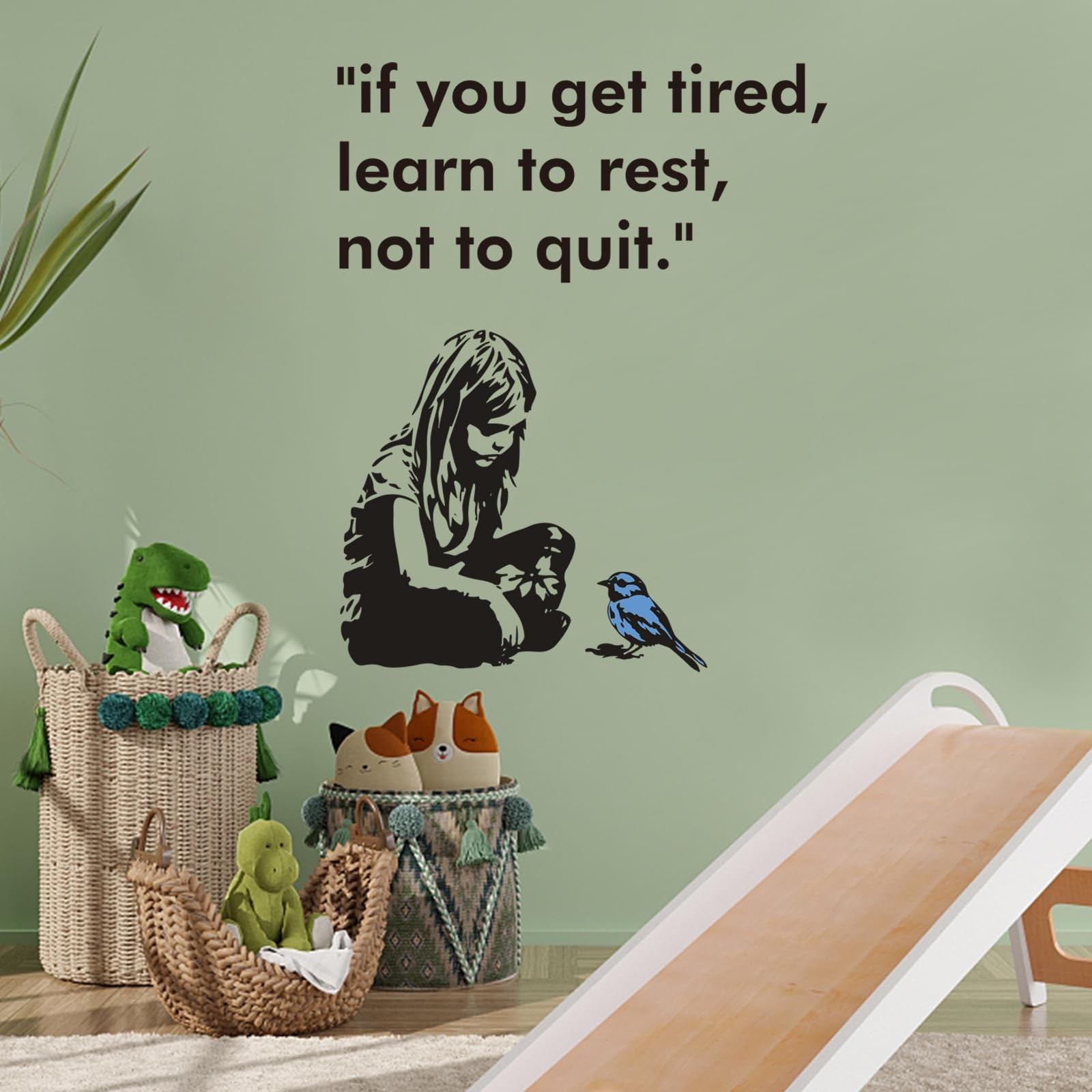 PLIGREAT Banksy Girl and Bird Wall Stickers Removable Vinyl Wall Decals Stree…
