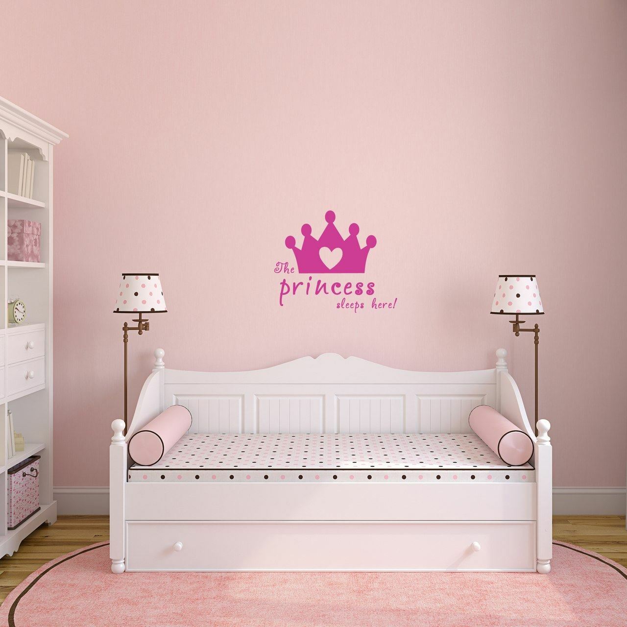 The Princess Sleeps Here Wall Decal – Nursery, Kids, Bedroom, Fairy Tale, Crown