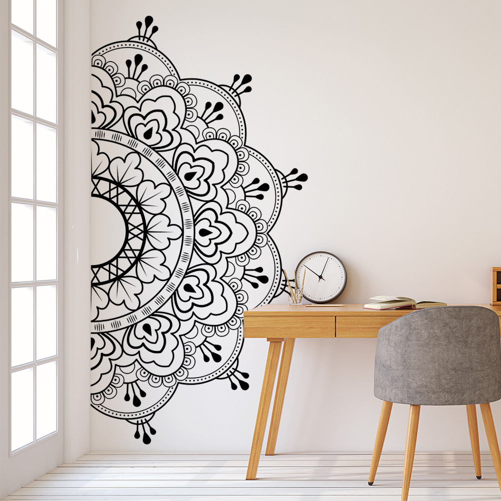 Mandala in Half Wall Sticker, Wall Decal, Yoga, Boho, Sticker for Meditation #3