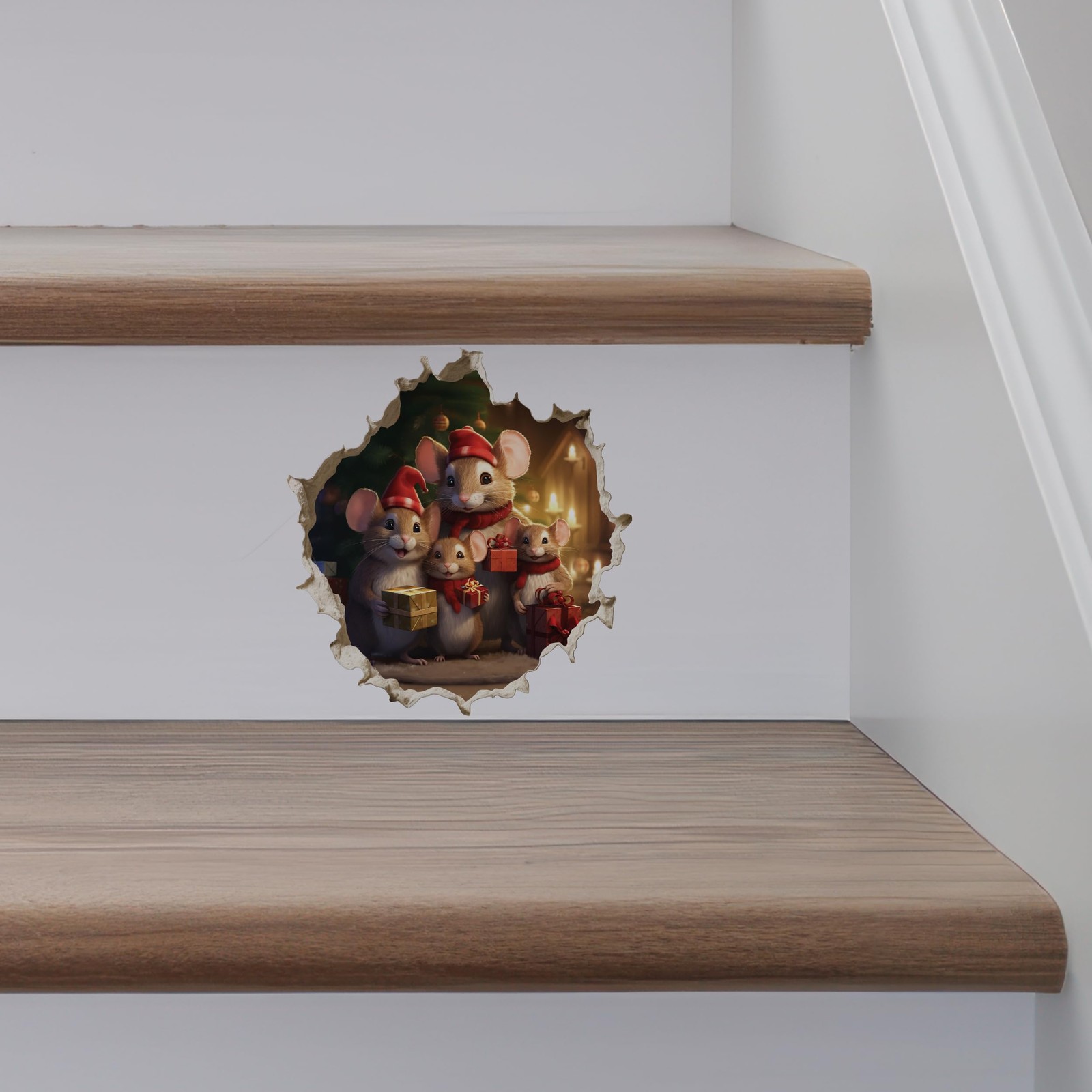 My Wonderful Walls Christmas Family Mouse Hole Decal 3D Effect 5×5 Multi