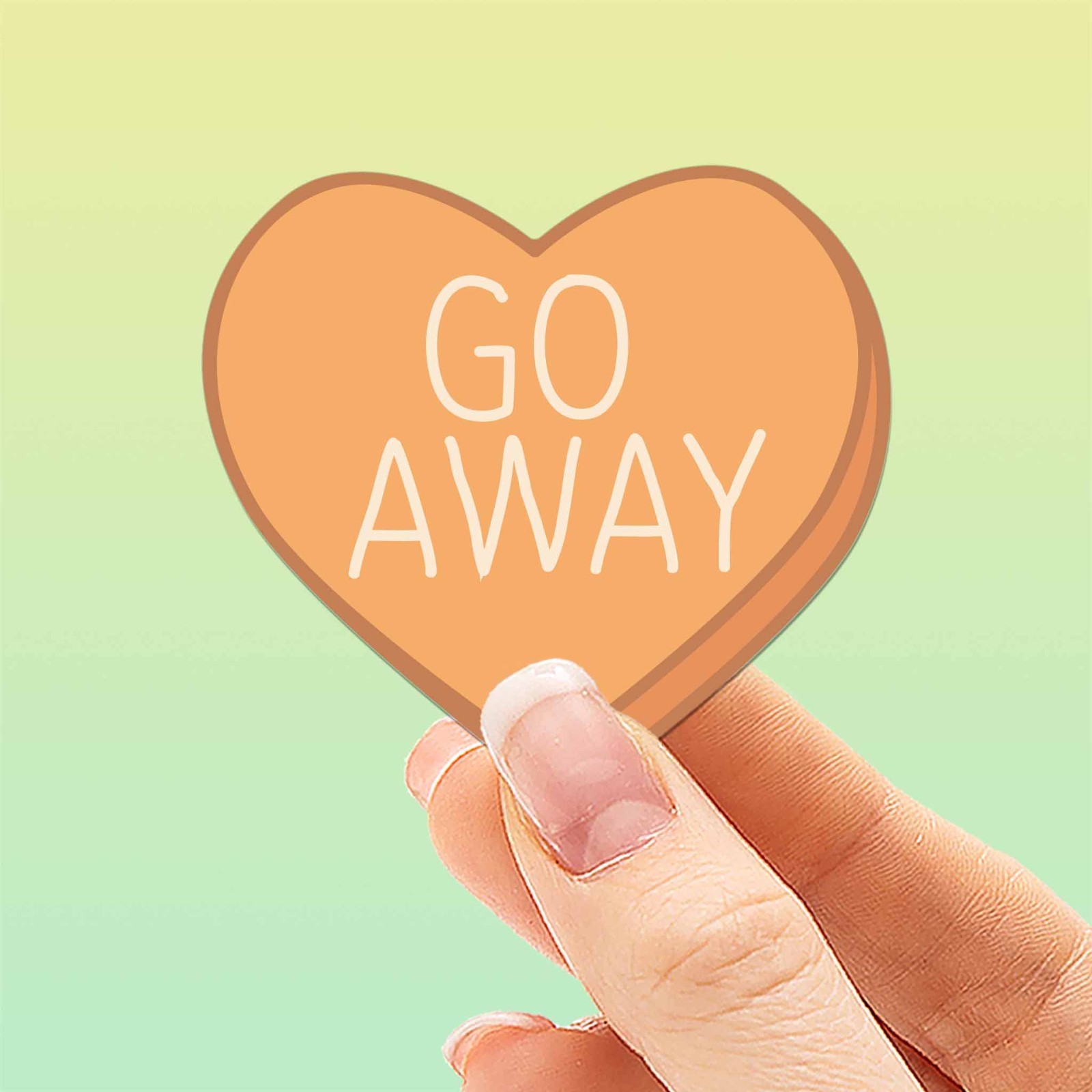 Go Away Funny Candy Heart Sticker- Mini Valentines Decal for Laptop & Hydroflask