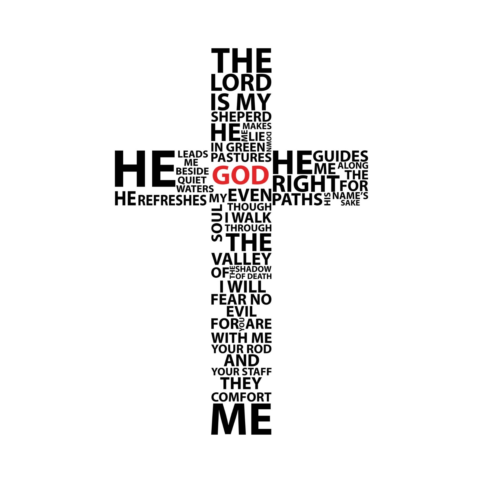 Bible Quote Wall Decal Sticker. Psalm 23 The Lord is My Shepherd Cross. #5132