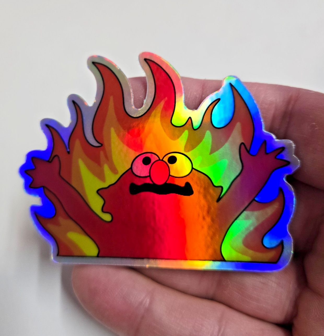Burning Elmo Meme Holographic Sticker Waterproof & UV proof, Thick Decal