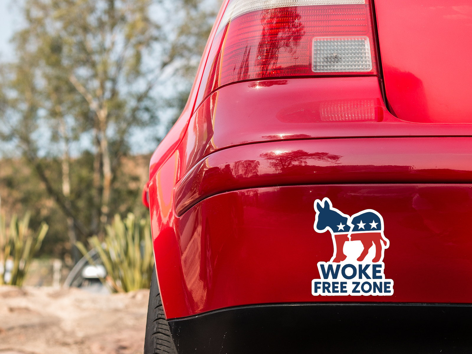 Woke Free Zone Sticker Broken Democrat Donkey Decal for Conservative Laptops