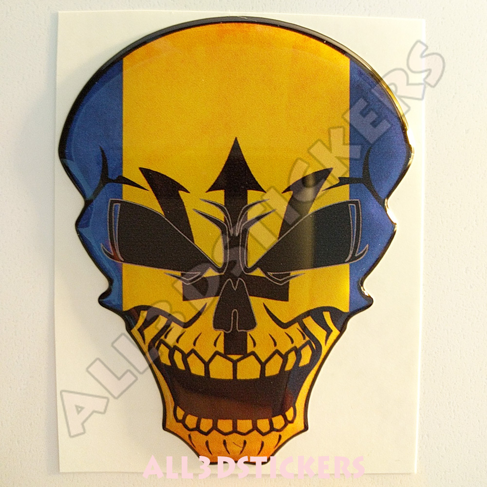 Sticker Flag Barbados Skull Adhesive Decal Resin Domed Car Moto Tablet 3D