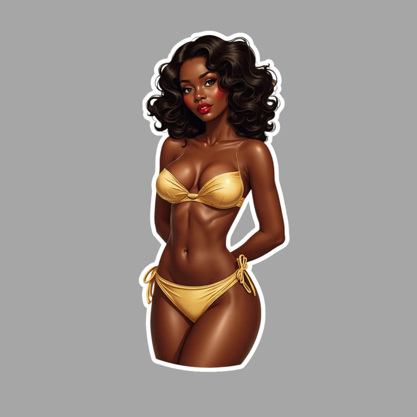Pinup Girl Sticker Vinyl Decal Curvy Black Bikini Beauty Retro Glam Style