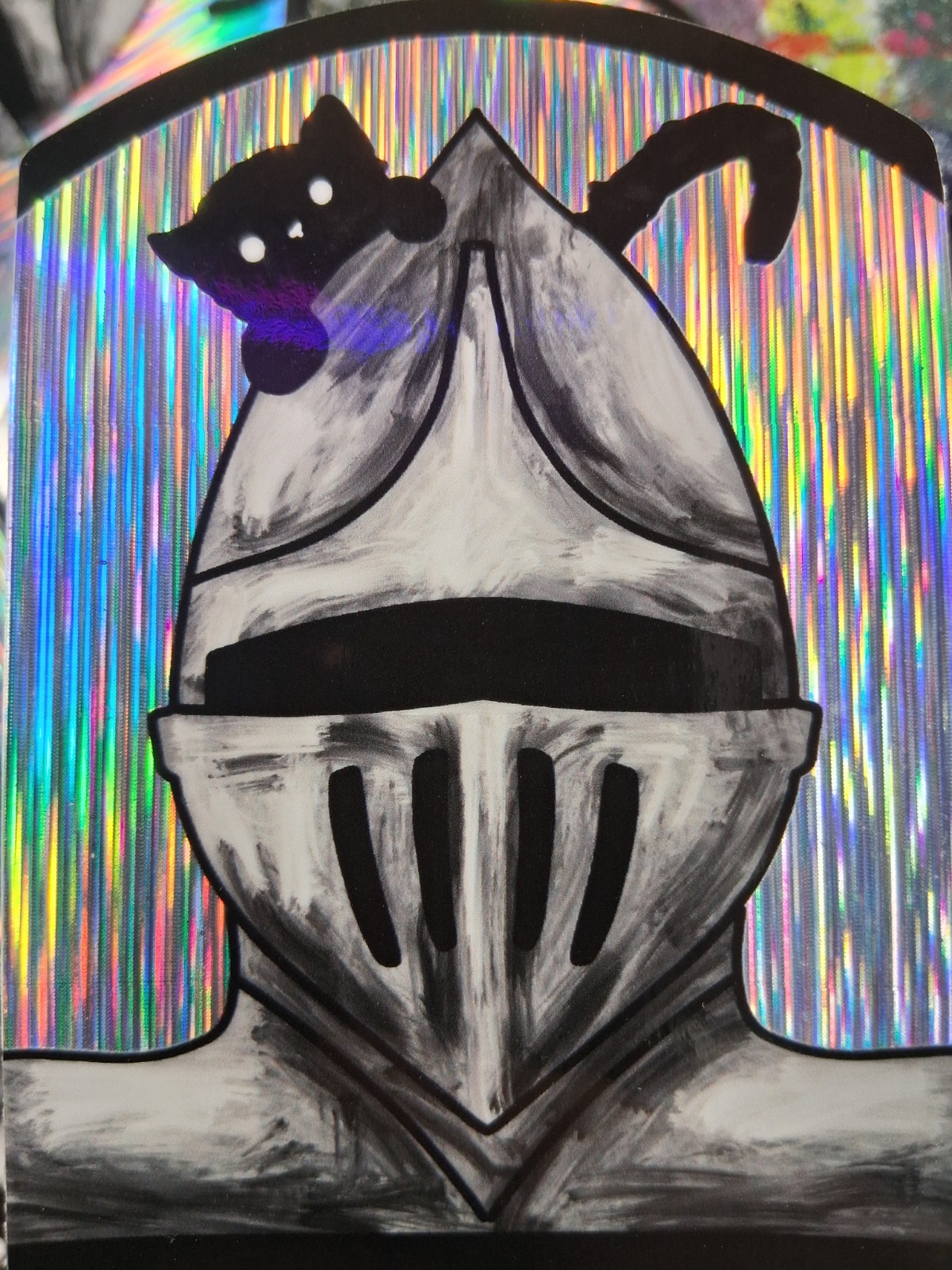 Holographic Whimsical Surreal Cute Peeking Kitty Knight Vinyl Sticker Trippy