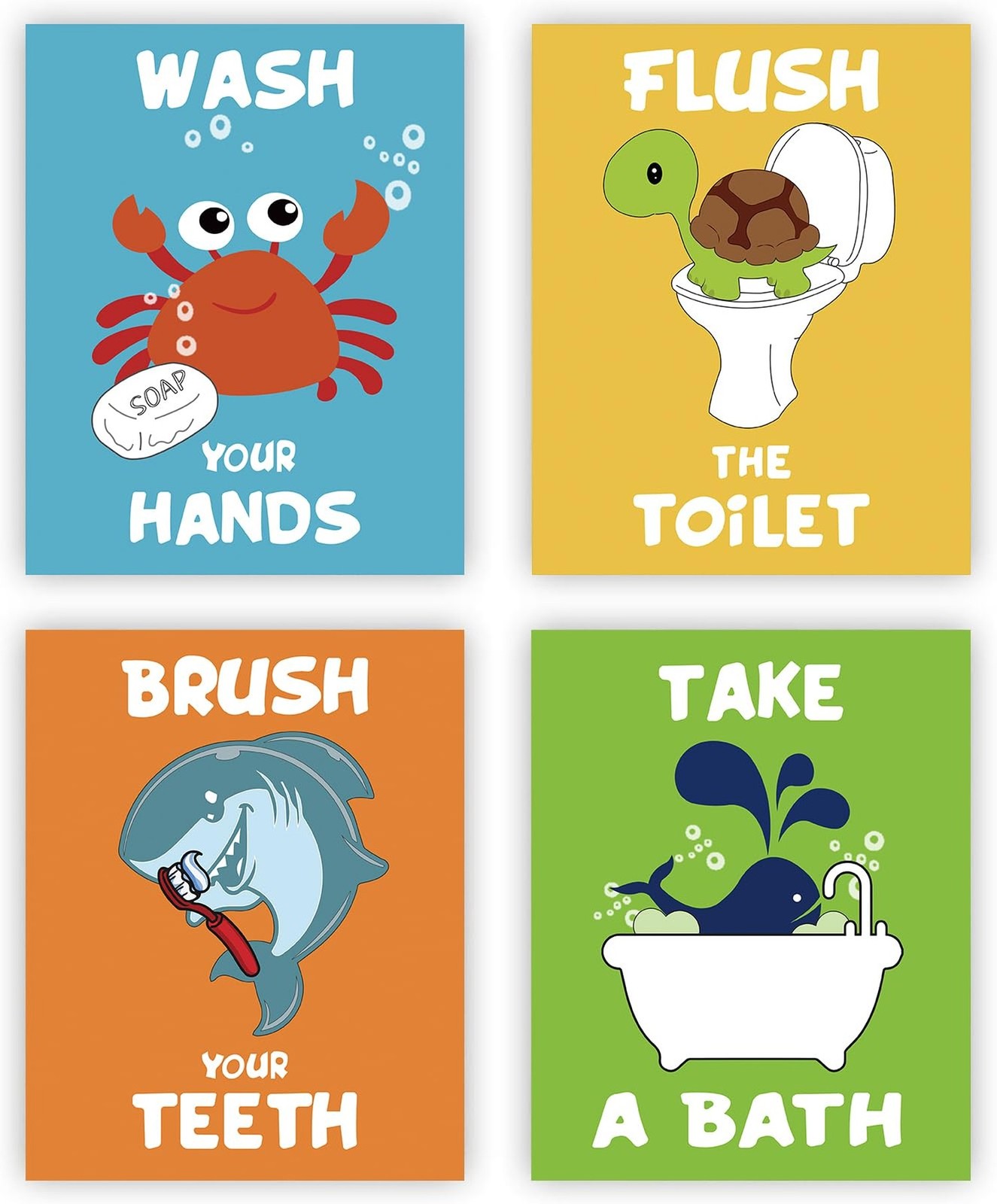 Kids Bathroom Wall Art Prints – Cute Sea Life Themed Animal Canvas Posters fo…