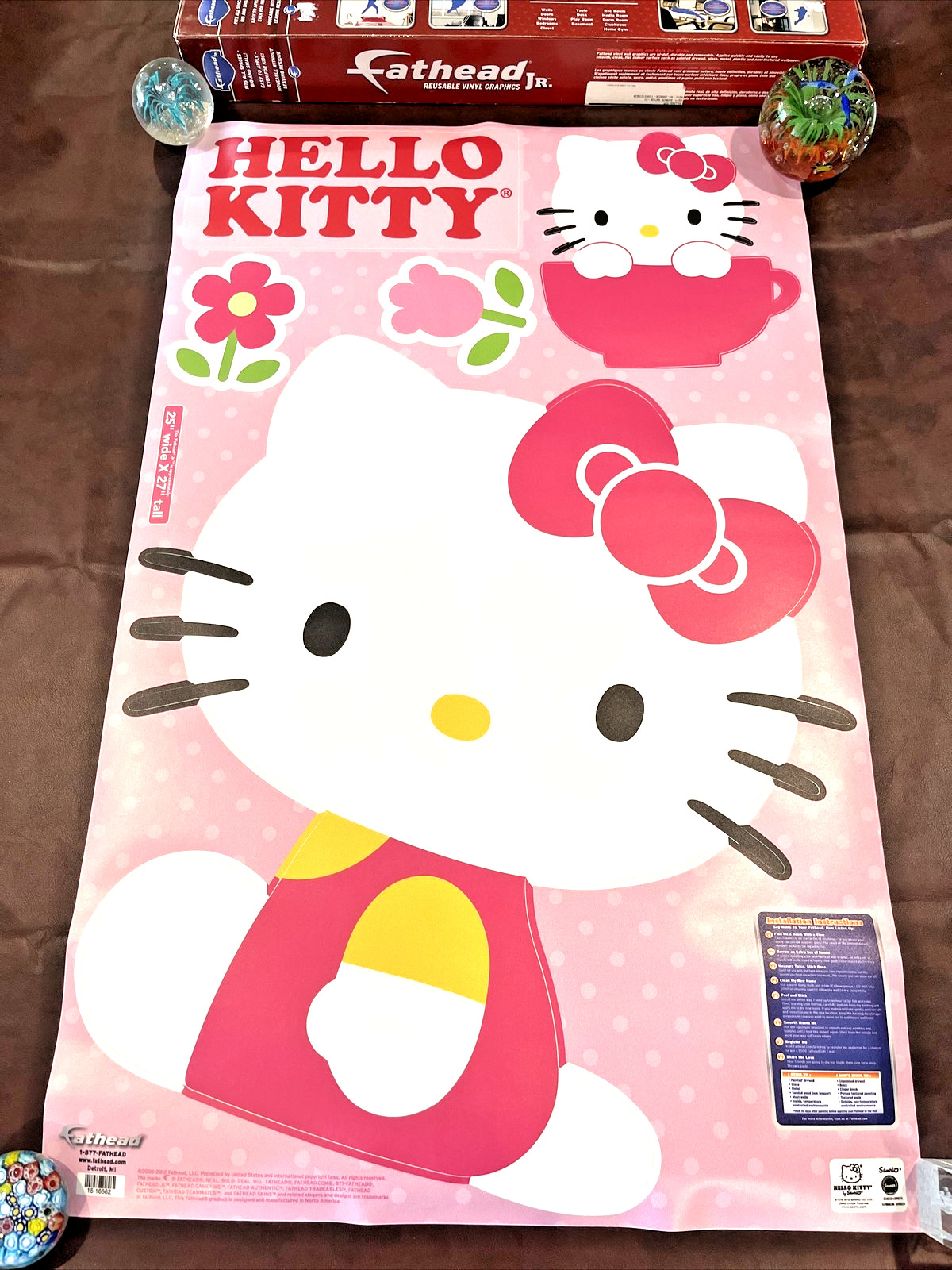 Hello Kitty Fathead Jr. Wall Decor Clingy Reusable Vinyl New Condition Kids Room