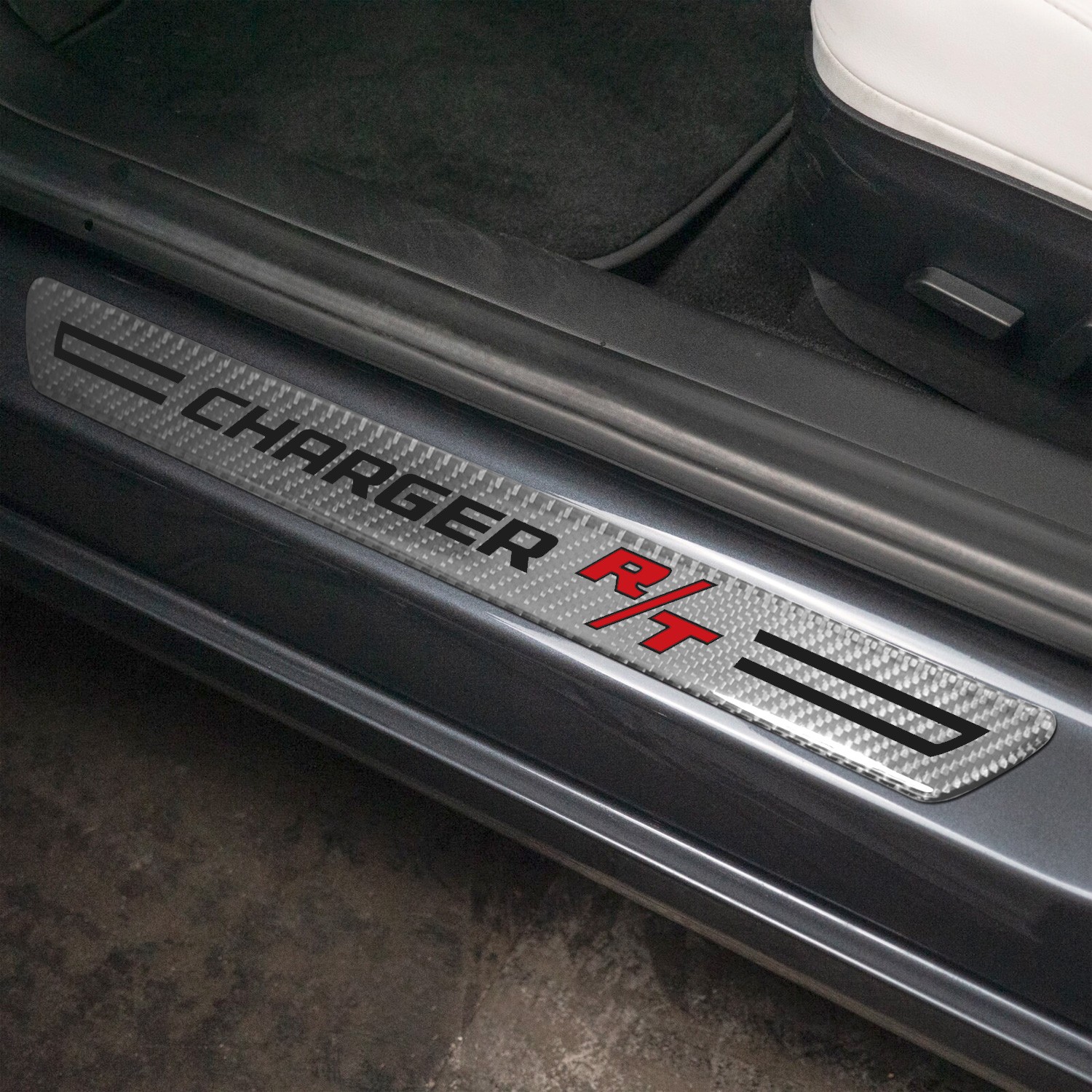 Dodge Charger R/T Silver Carbon Fiber Universal Door Sill Protector Kick Plates