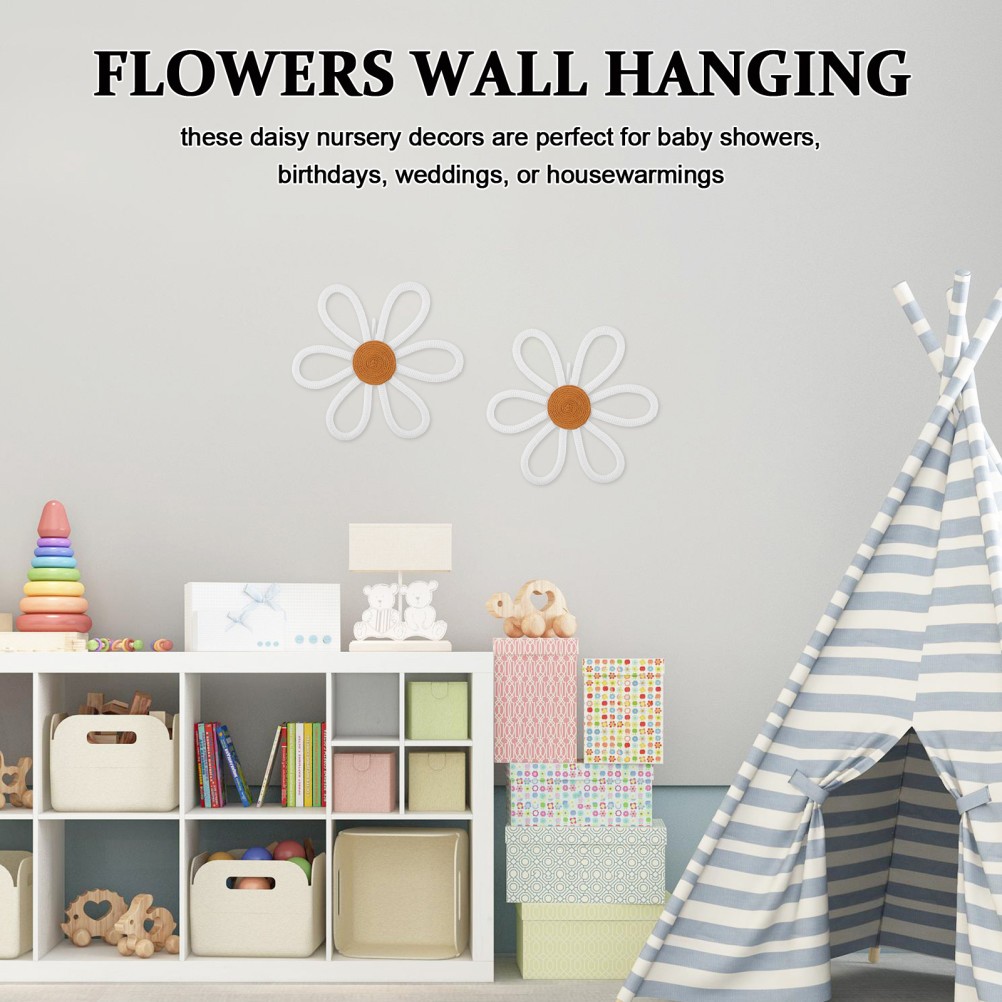 2 Pcs Girls Bedroom Decor Boho Nursery Wall Daisy Flower Pendant Sign