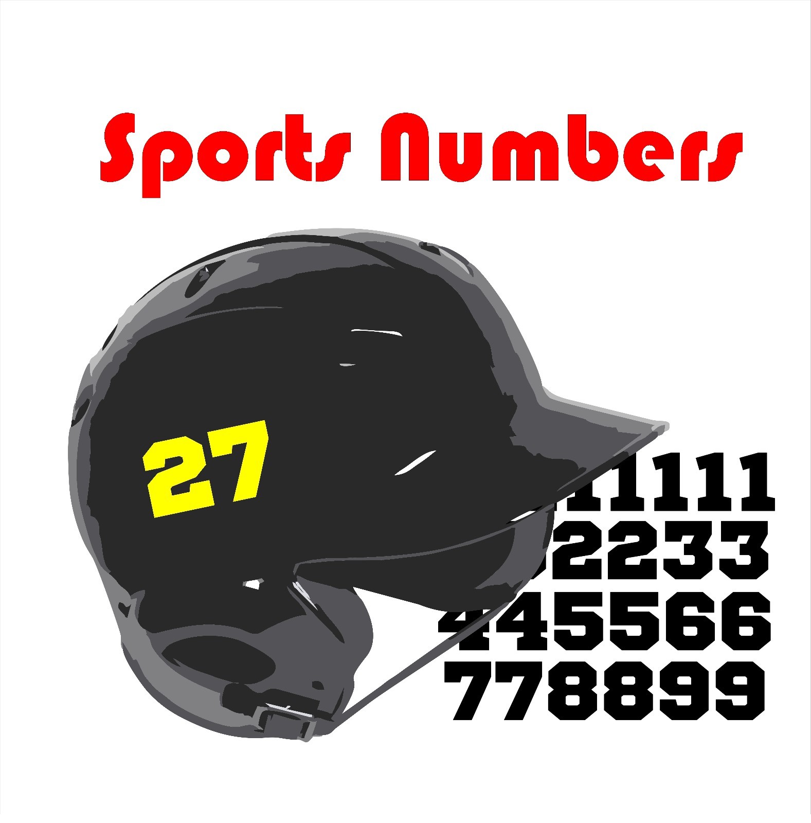 Batting Helmet Sport Vinyl Decals – 26 Numbers – Select Color & Size 1" thru 4"