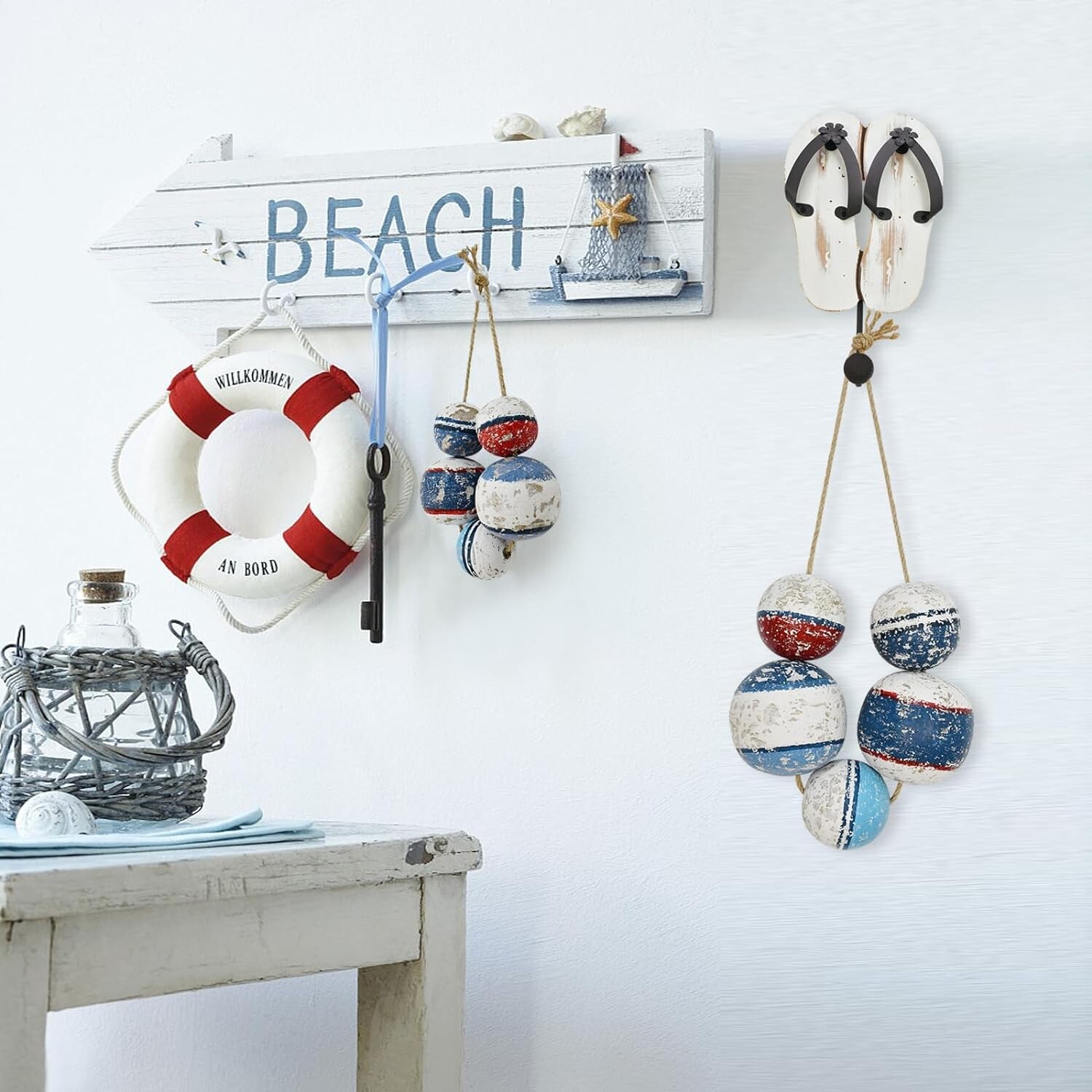 Nautical Decor Wood Wall Art Decorative Buoy Beach-Themed Ocean Coastal Decorati