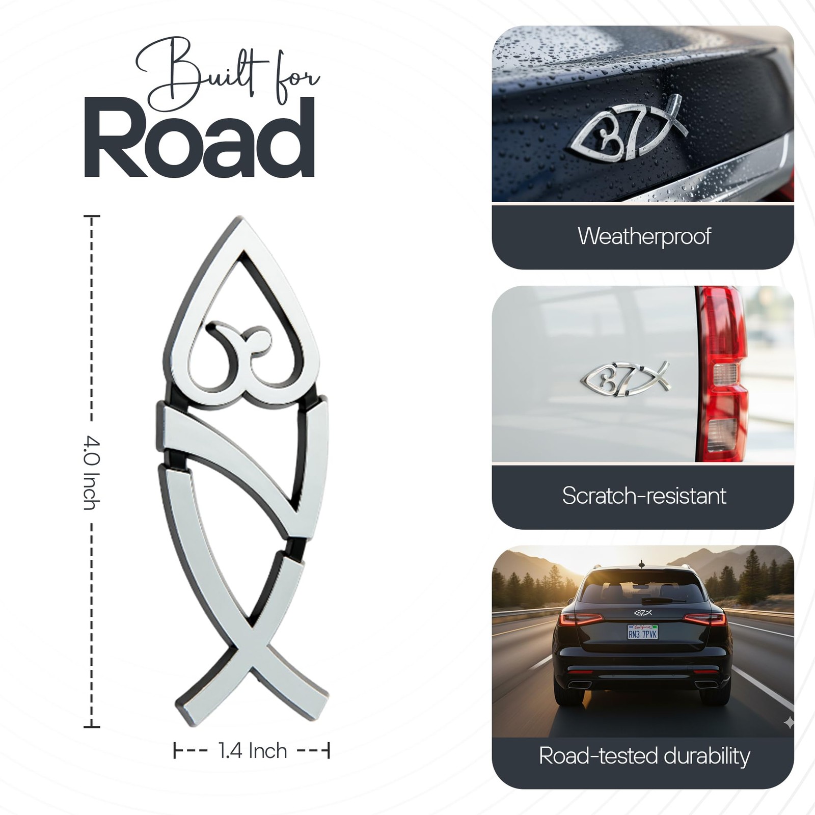 New Jesus Fish Car Decal 4 x 1.4 Inch – 3D Metallic Look Chrome Christian Sym…