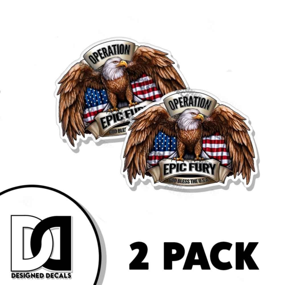 Operation Epic Fury Car Window Decal Patriotic Eagle Truck Graphic Sticker 2PK