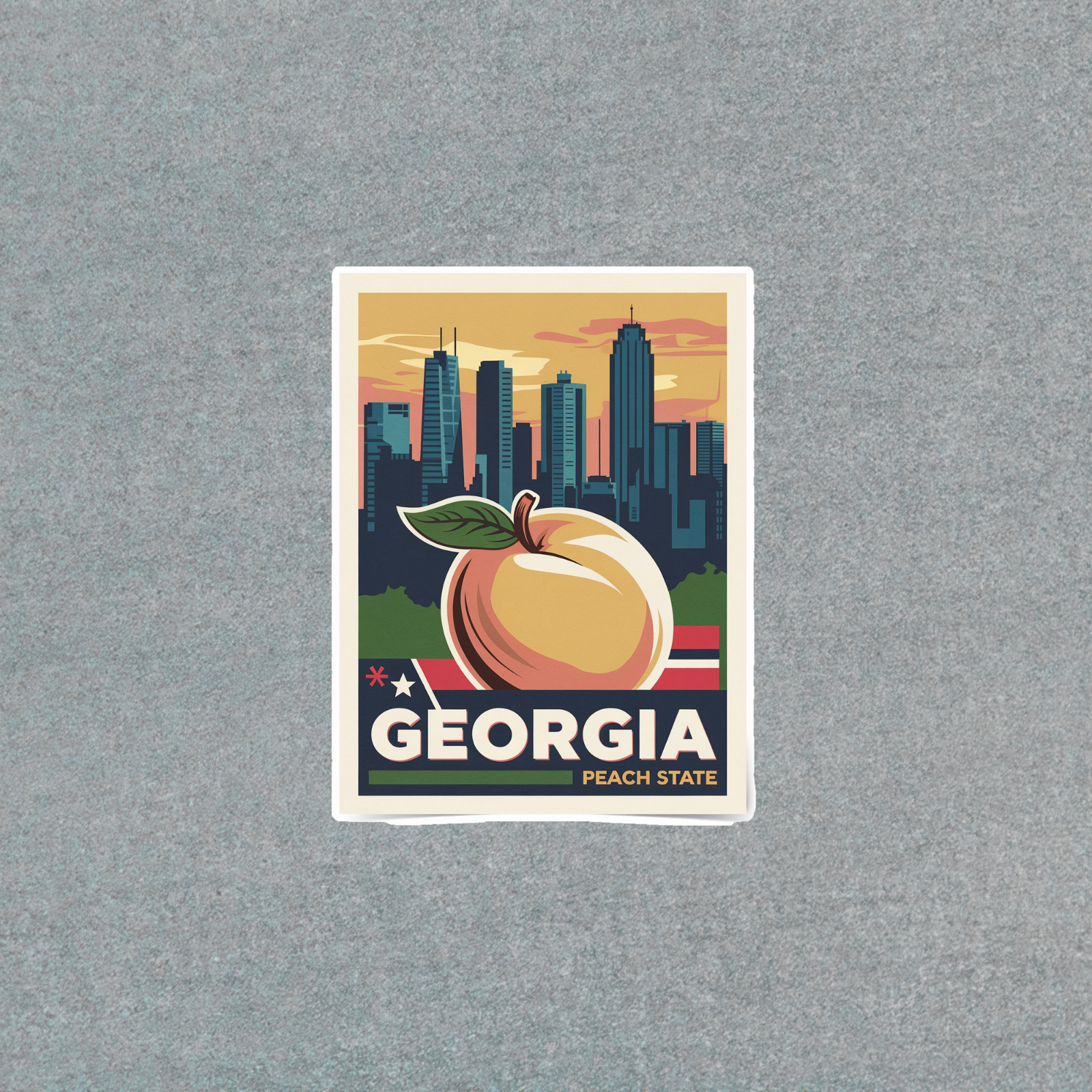 Vintage Georgia Peach State Travel sticker – Atlanta Skyline Art Print Sticker #