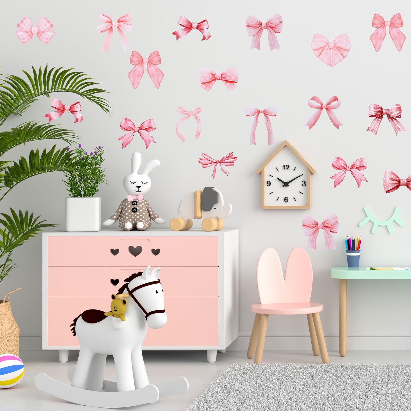 64 Pcs Bow Wall Stickers Pink Vinyl Peel Stick Bowtie Decal Watercolor Coquet…