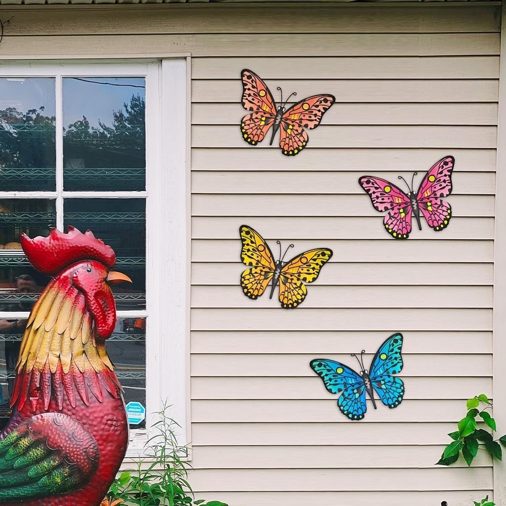Durable Iron Butterfly Wall Decor – 9.6” Hanging Art for All Seasons – 4 Count