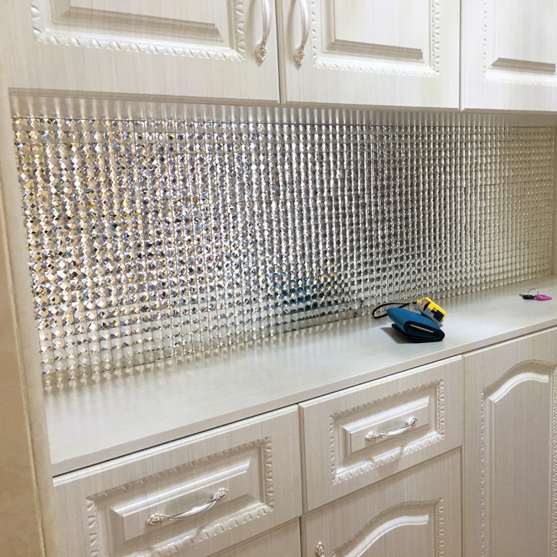 1x Mirror Glass Crystal Wall Tile Sticker Self Adhesive Diamond Backsplash Decal