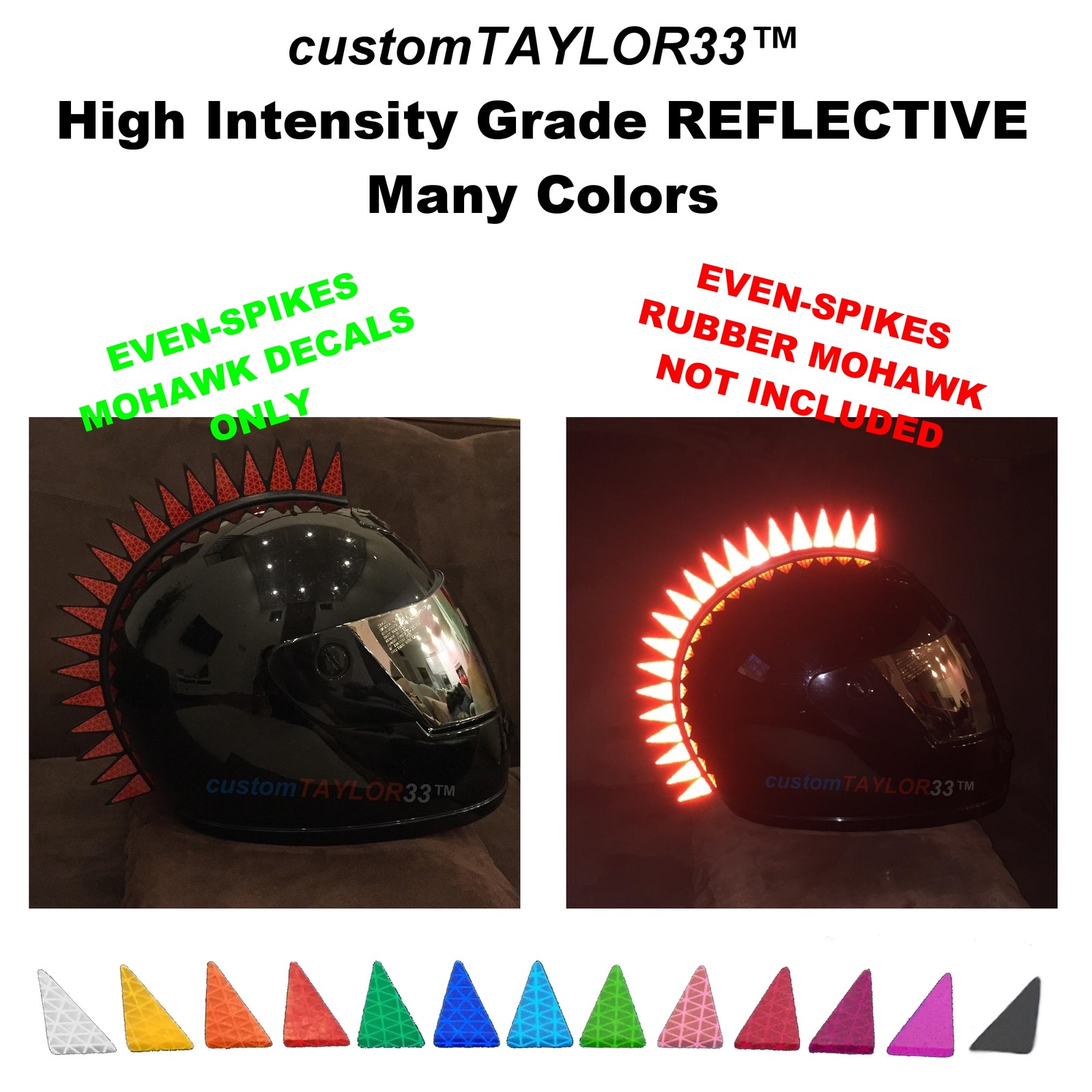 Reflective DECALS For Even-Spikes Rubber Helmet Mohawks Dirtbike Motorcycle Bike