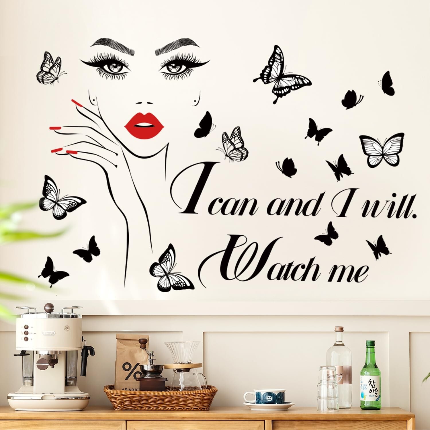 3D Inspirational Quotes Wall Decals Removable DIY Red Lips Girl and Motivatio…