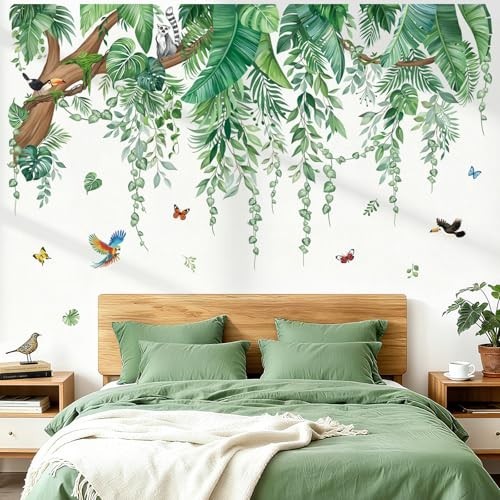 Large Green Tropical Leaves Wall Stickers – Peel & Stick Palm Tree Decals for Ho