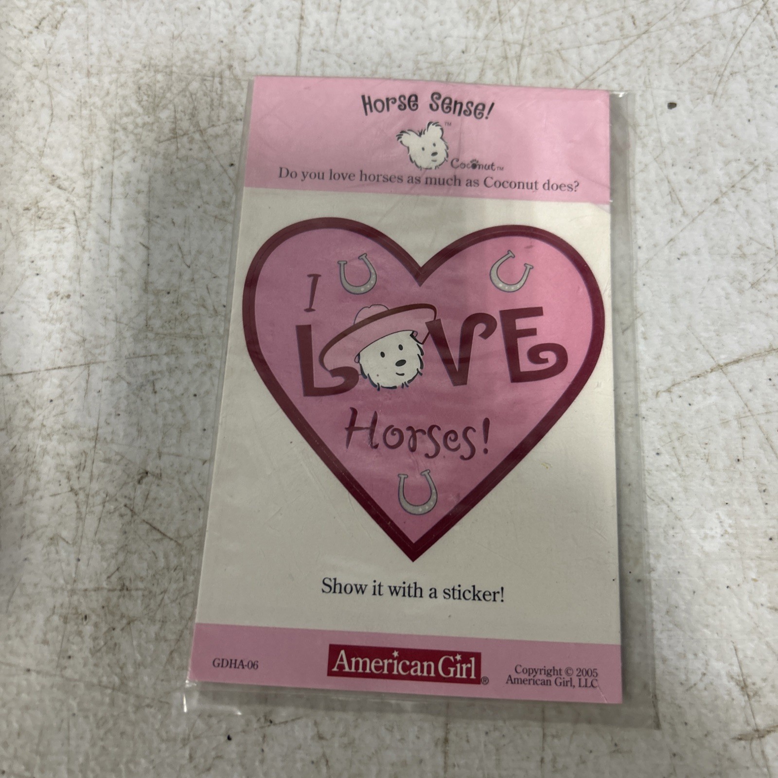 American Girl Coconut ‘I Love Horses’ Sticker Pink New