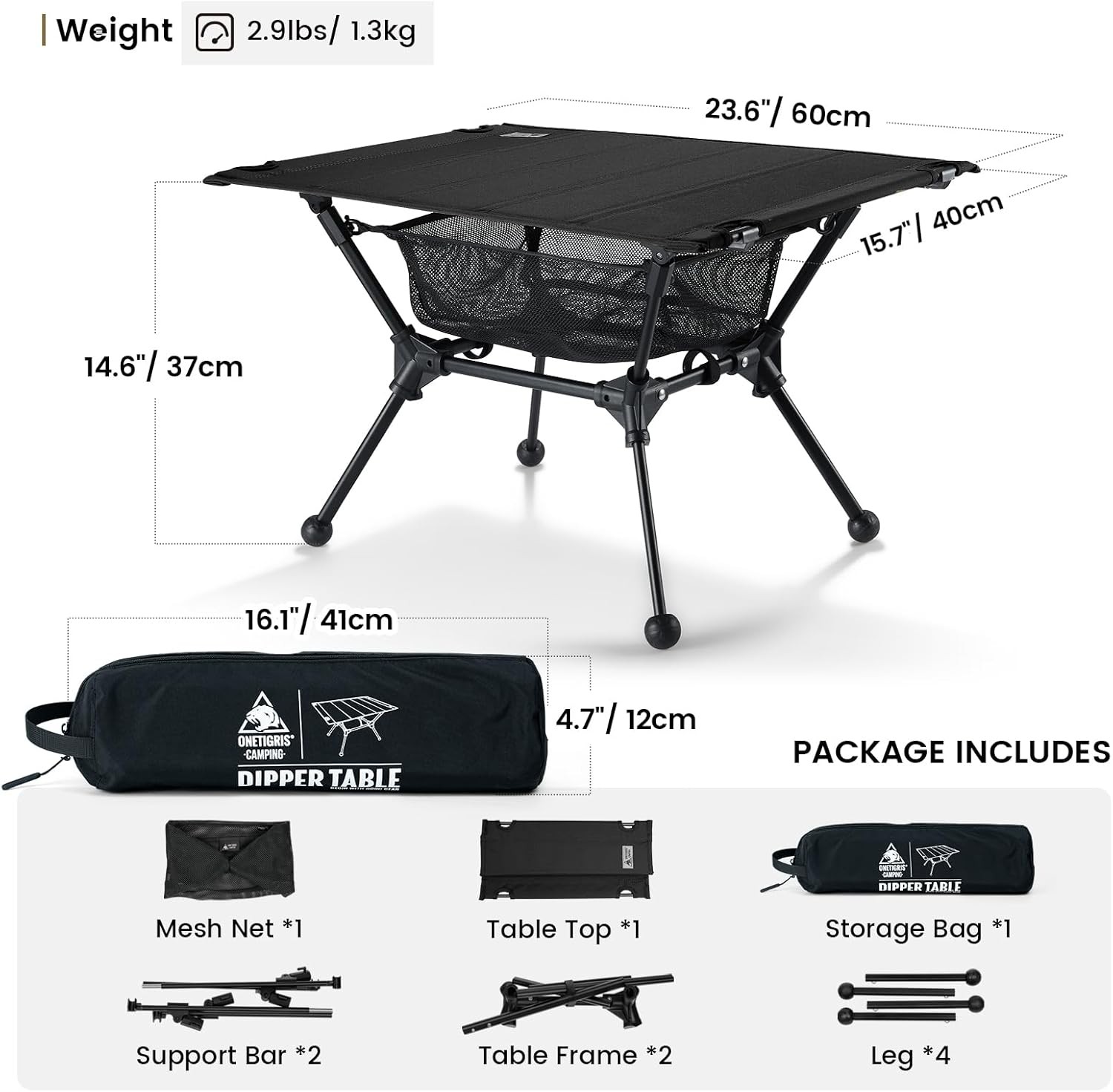 Dipper Camping Table, Lightweight Portable Folding Table with Mesh Storage Net,