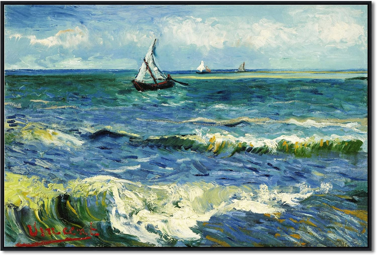 Extra Large Black Framed Van Gogh Seascape Canvas for Modern Home Decor