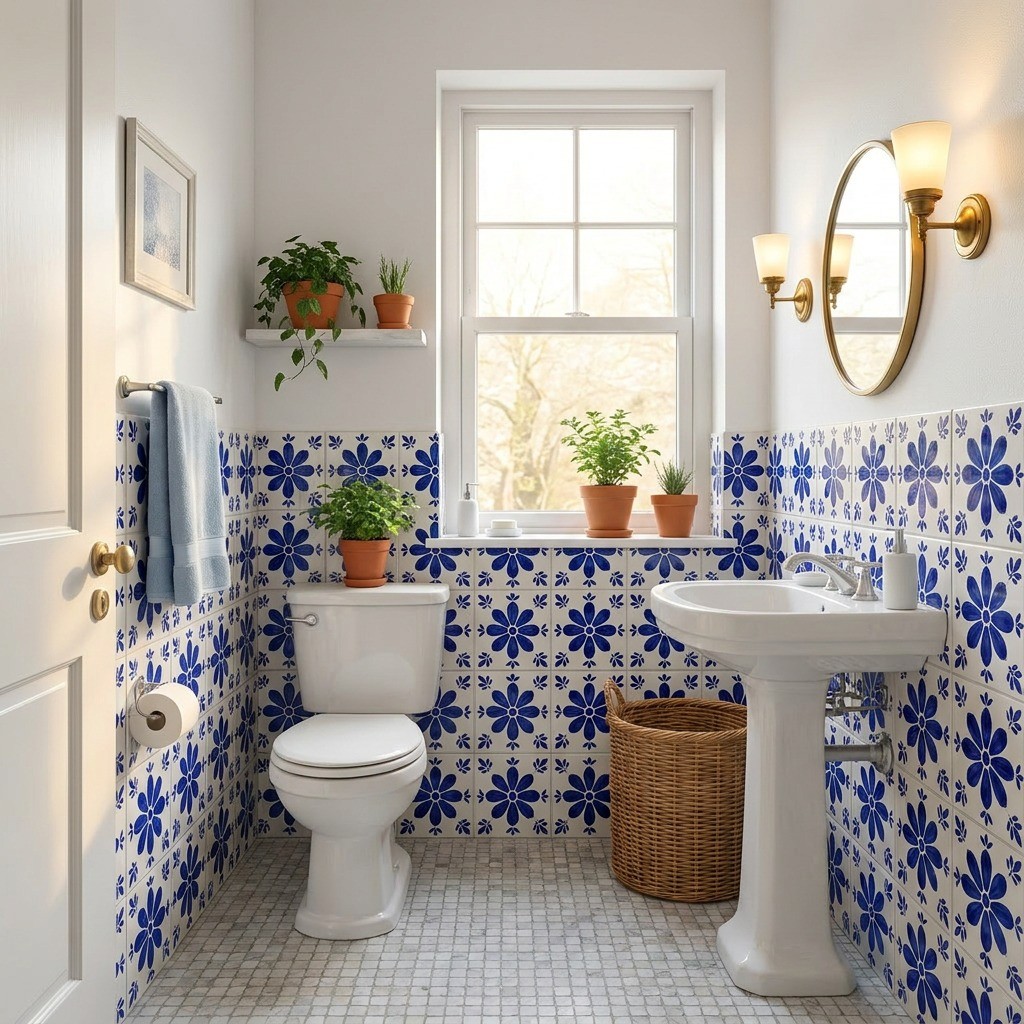 Peel and Stick Tile Stickers Blue White Talavera Kitchen Backsplash Wall Decor