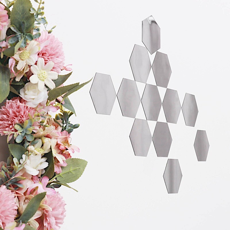 Hexagon 12 Silver 5" MIRROR STICKERS Acrylic WALL DECALS Dorm Rooms Decorations